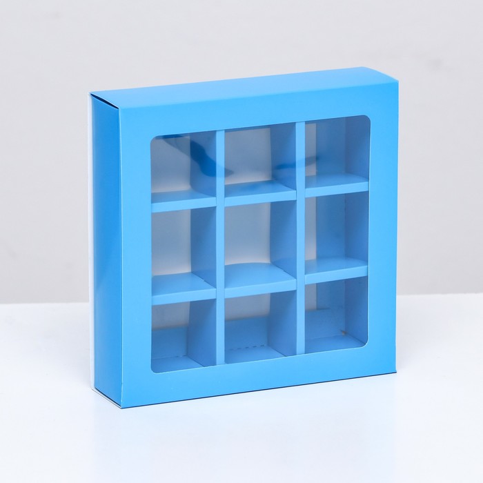 Коробка под 9 конфет с обечайкой, голубой, 13,7 х 13,7 х 3,5 см - Фото 1