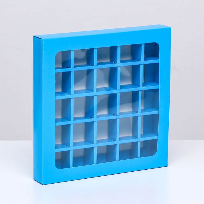 Коробка для конфет 25 шт, 22 х 22 х 3,5 см, голубая набор азиатских сладостей 15 конфет супер подарок