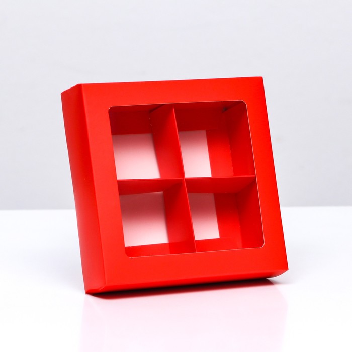 Коробка для 4 конфеты, алый, 12.5×12.5×3.5 см Кондитерская упаковка