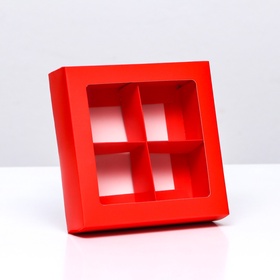 Коробка для 4 конфеты, алый, 12.5?12.5?3.5 см Кондитерская упаковка (комплект 2 шт)