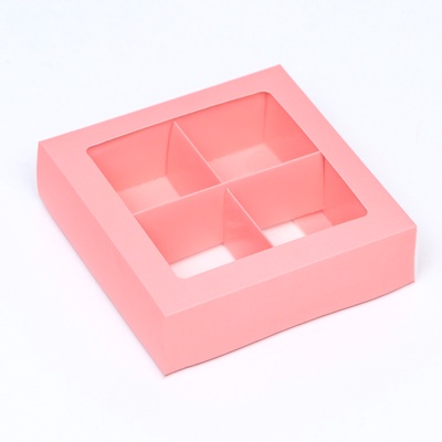 Коробка для 4 конфеты, розовый, 12.5×12.5×3.5 см