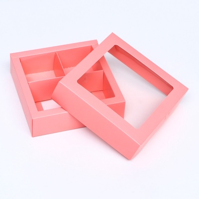 Коробка для 4 конфеты, розовый, 12.5×12.5×3.5 см