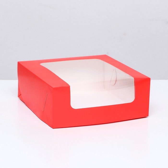 Кондитерская упаковка с окном, красная, 18 х 18 х 7 см - Фото 1