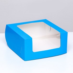 Кондитерская упаковка с окном,  синяя, 21 х 21 х 10 см