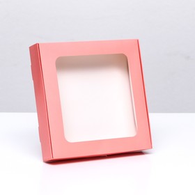 Коробка самосборная с окном розовая, 16 х 16 х 3 см