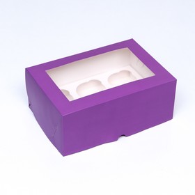 Упаковка на 6 капкейков с окном сиреневая, 25×17×10 см 9569264