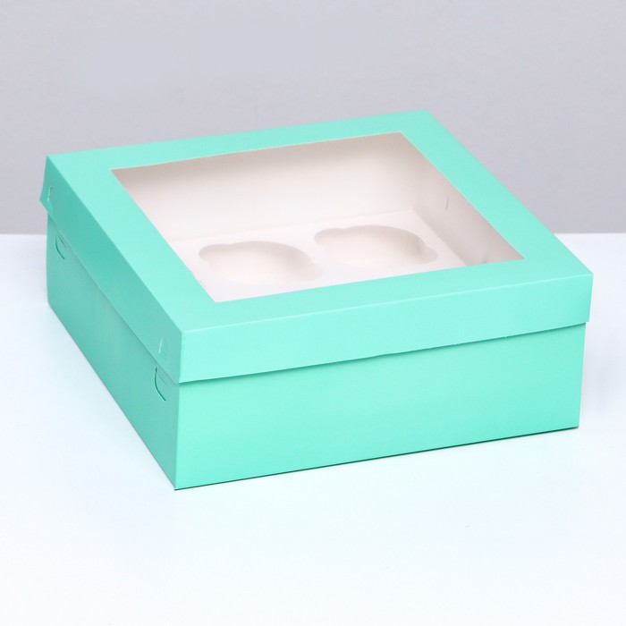 Упаковка под 9 капкейков с окном, зеленая, 25 х 25 х 10 см - Фото 1