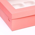 Упаковка под 12 капкейков с окном, розовая, 32,5 х 25,5 х 10 см - Фото 3