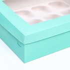 Упаковка под 12 капкейков с окном, зеленая, 32,5 х 25,5 х 10 см - Фото 3