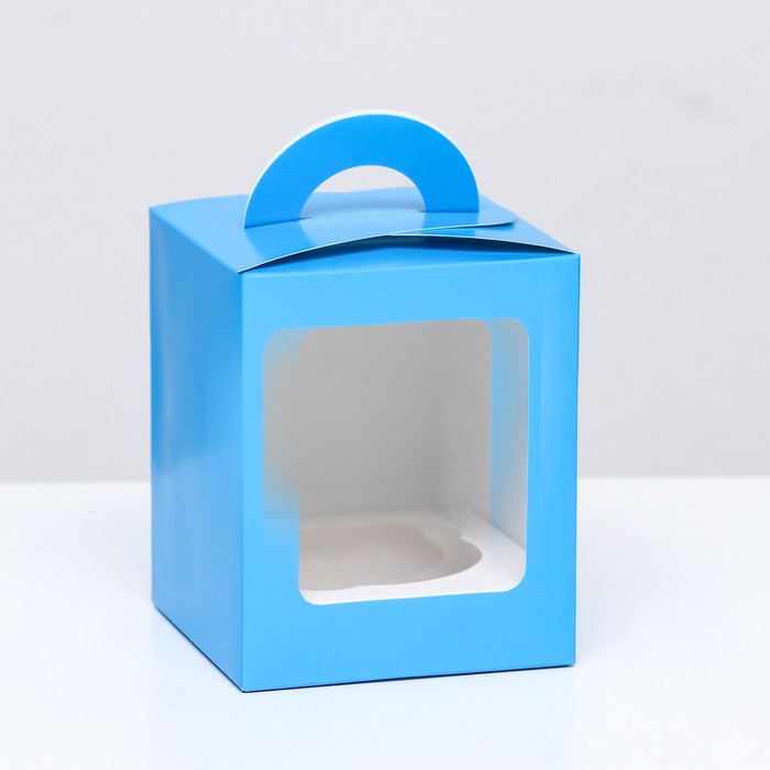 Упаковка под один капкейк с окном голубая, 9,2 х 9,2 х 11,1 см - Фото 1