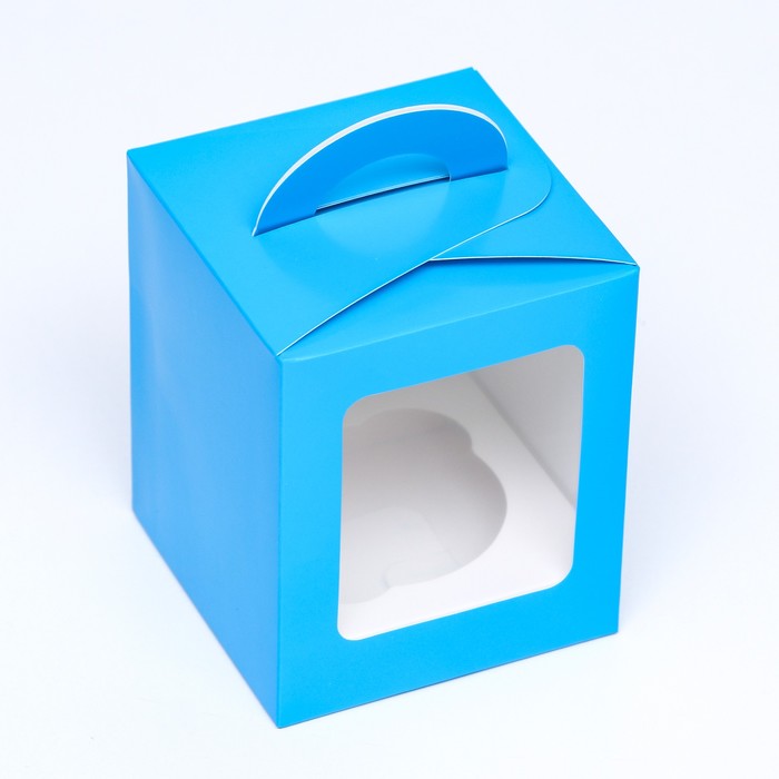 Упаковка под один капкейк с окном голубая, 9,2 х 9,2 х 11,1 см