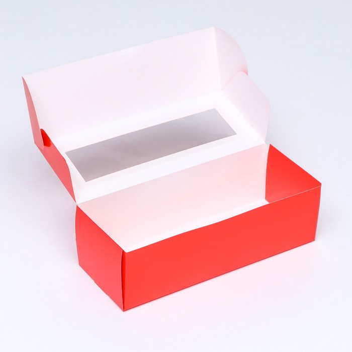 Коробка складная с окном под рулет, красная, 26 х 10 х 8 см