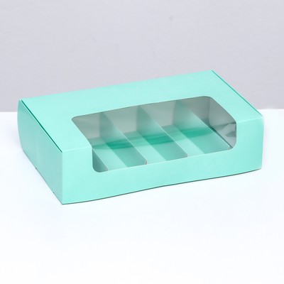 Коробка складная с окном под 5 эклеров зеленая, 25 х 15 х 6,6 см
