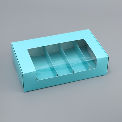 Коробка складная с окном под 5 эклеров зеленая, 25×15×6.6 см