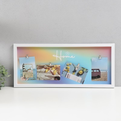 Фоторамка - коллаж на 4 фото 10×15 см «Дом. Северное сияние», с прищепками, белая, 64×27 см