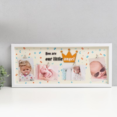 Фоторамка-коллаж на 4 фото 10×15 см «Корона. Маленький ангел», с прищепками, белая, 64×27 см