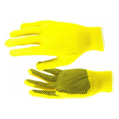 Перчатки нейлоновые садовые, вязка класс 13, с ПВХ точками, размер 9, жёлтые