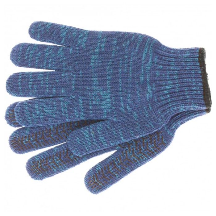 Перчатки, х/б, вязка класс 7, с ПВХ покрытием, усиленные, синие, Сибртех - Фото 1