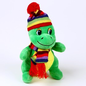 Мягкая игрушка «Дракон», в разноцветной шапке и шарфе, 15 см, цвет зелёный
