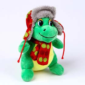 Мягкая игрушка «Дракон», в шапке-ушанке и шарфе, 15 см, цвет зелёный