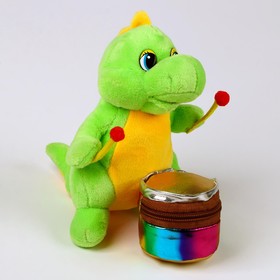 Мягкая игрушка «Дракон», с барабаном, 15 см, цвет зелёный