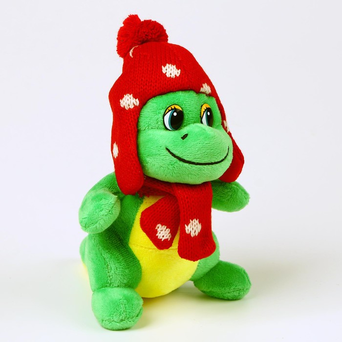 Мягкая игрушка «Дракоша», в красной шапке, 15 см, цвет зелёный