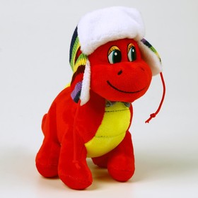 Мягкая игрушка «Дракон», в разноцветной шапке-ушанке, 21 см, цвет красный