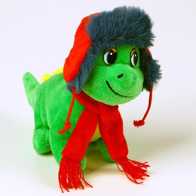 Мягкая игрушка «Дракон», в шапке-ушанке, 15 см, цвет зелёный