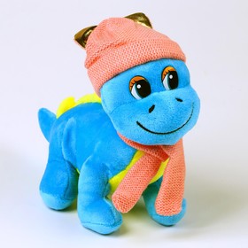 Мягкая игрушка "Дракон" в розовой шапке, 21 см, цвет синий