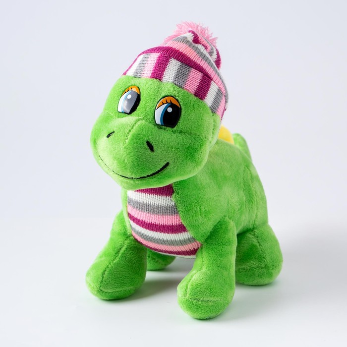Мягкая игрушка «Дракоша», в полосатой шапке, 21 см, цвет зелёный - Фото 1