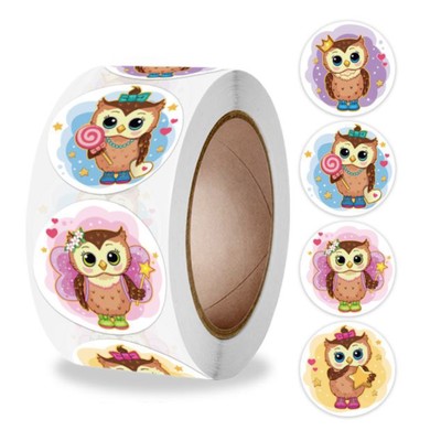 Наклейка бумага «Милая совушка», d=2.5 см, 500 шт. в рулоне, 3×6.5×6.5 см