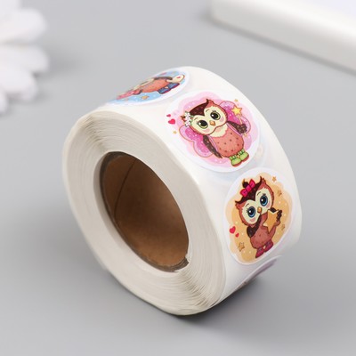 Наклейка бумага «Милая совушка», d=2.5 см, 500 шт. в рулоне, 3×6.5×6.5 см