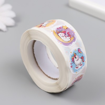 Наклейка бумага «Мечтательный единорог», d=2.5 см, 500 шт. в рулоне, 3×6.5×6.5 см