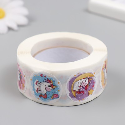 Наклейка бумага «Мечтательный единорог», d=2.5 см, 500 шт. в рулоне, 3×6.5×6.5 см