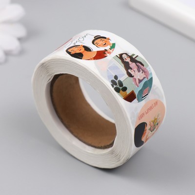Наклейка бумага «День матери», d=2.5 см, 500 шт., в рулоне