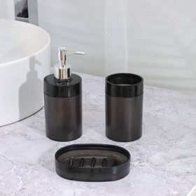 Набор для ванной комнаты 3 предмета: стакан для зубных щеток, дозатор, мыльница,цвет черный