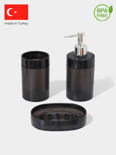 Аксессуары для ванной BARONESS Limpia, 3 предмета, стакан для зубных щёток, дозатор, мыльница, чёрные