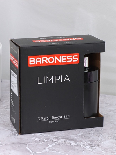 Аксессуары для ванной BARONESS Limpia, 3 предмета, стакан для зубных щёток, дозатор, мыльница, чёрные