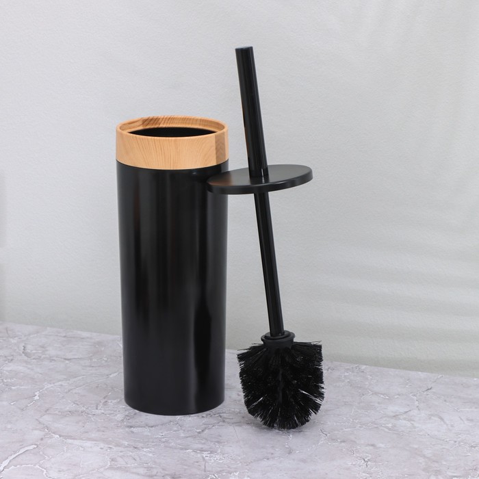 Набор для ванной комнаты, 5 предметов: ведро для мусора, ёрш с подставкой, мыльница, дозатор, стакан, цвет чёрный - фото 1906383950