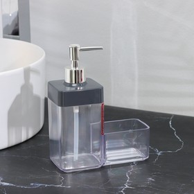 Дозатор для мыла с подставкой 15,5×7,3×19см, цвет прозрачный/серый