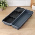 Лоток для столовых приборов и ножей FOLYlife, 40×26×5.1 см, 2 отделения, пластик, серый, чёрный - Фото 6