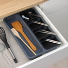 Лоток для столовых приборов FOLYlife, 40×26×5.1 см, 6 отделений, пластик, серый, чёрный - Фото 2