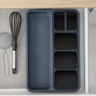 Лоток для столовых приборов FOLYlife, 40×26×5.1 см, 6 отделений, пластик, серый, чёрный - Фото 4