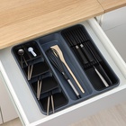 Лоток для столовых приборов и ножей FOLYlife, 40×5.1 см, 7 отделений, пластик, серый, чёрный - Фото 2