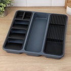 Лоток для столовых приборов и ножей FOLYlife, 40×5.1 см, 7 отделений, пластик, серый, чёрный - Фото 5