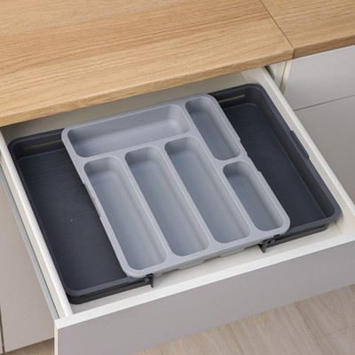 Лоток для столовых приборов BARONESS, раздвижной, 31×35.5×5.5 см, 5 отделений, пластик, серый