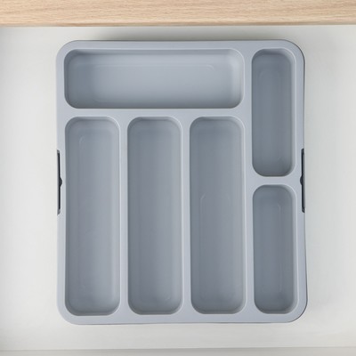 Лоток для столовых приборов BARONESS, раздвижной, 31×35.5×5.5 см, 5 отделений, пластик, серый