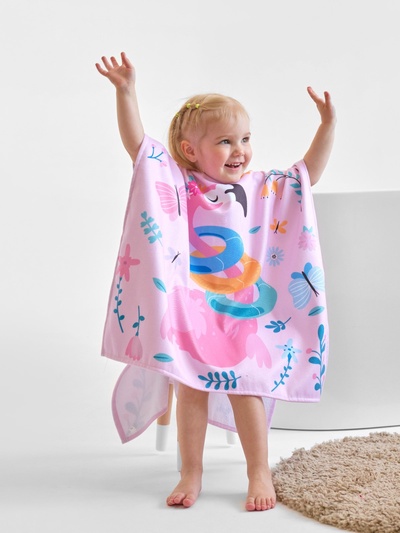 Полотенце - пончо детское махровое «Крошка Я. Фламинго», 60×120 см, розовое