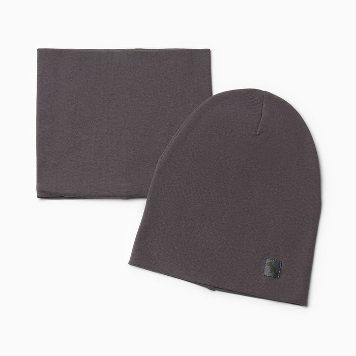 Комплект для мальчика (снуд и шапка), цвет тёмно-серый, размер 50-54 - Фото 1