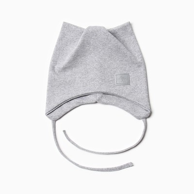 Шапка с ушками для девочки, размер 42-46, серая меланж